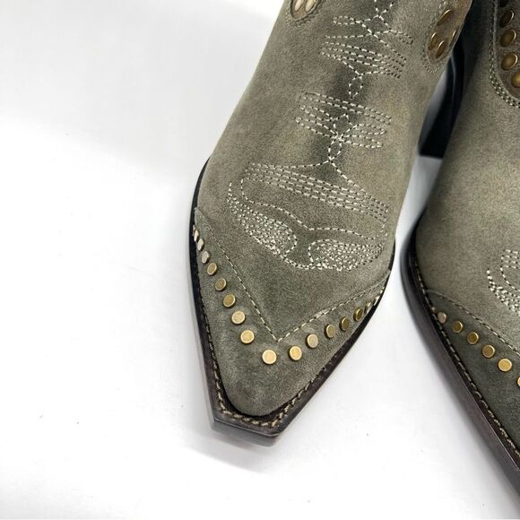 ZADIG & VOLTAIRE Womens 40 Cara Studded Western Boot Khaki Suede Leather Boots - Picture 5 of 16
